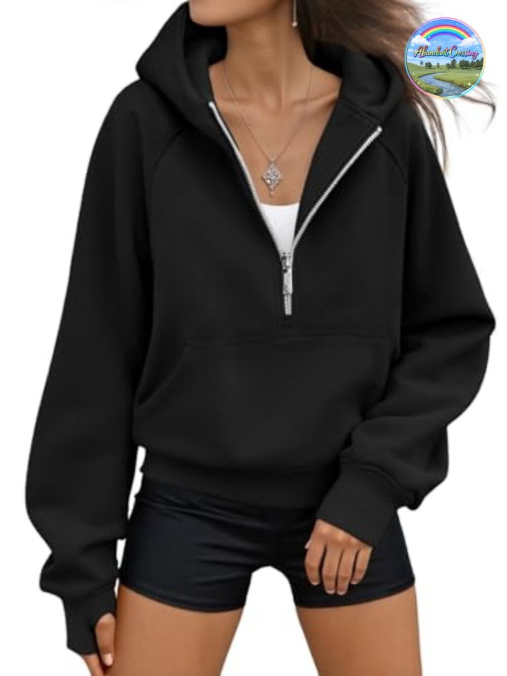 Half Zip Hoodie Fleece Lined Cropped Pullover Sweatshirt